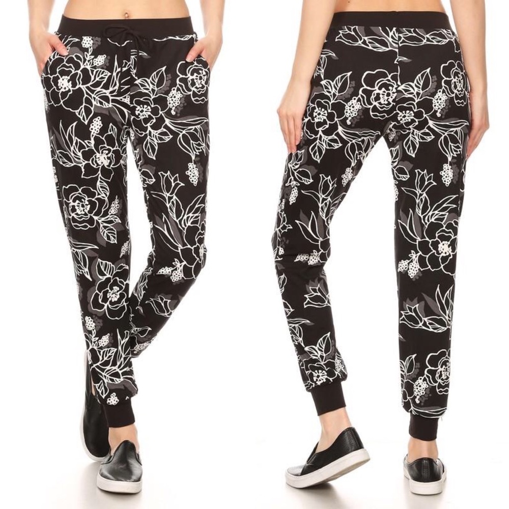 »CLEARANCE-FIRM« Floral Outline Print Knit Jogger